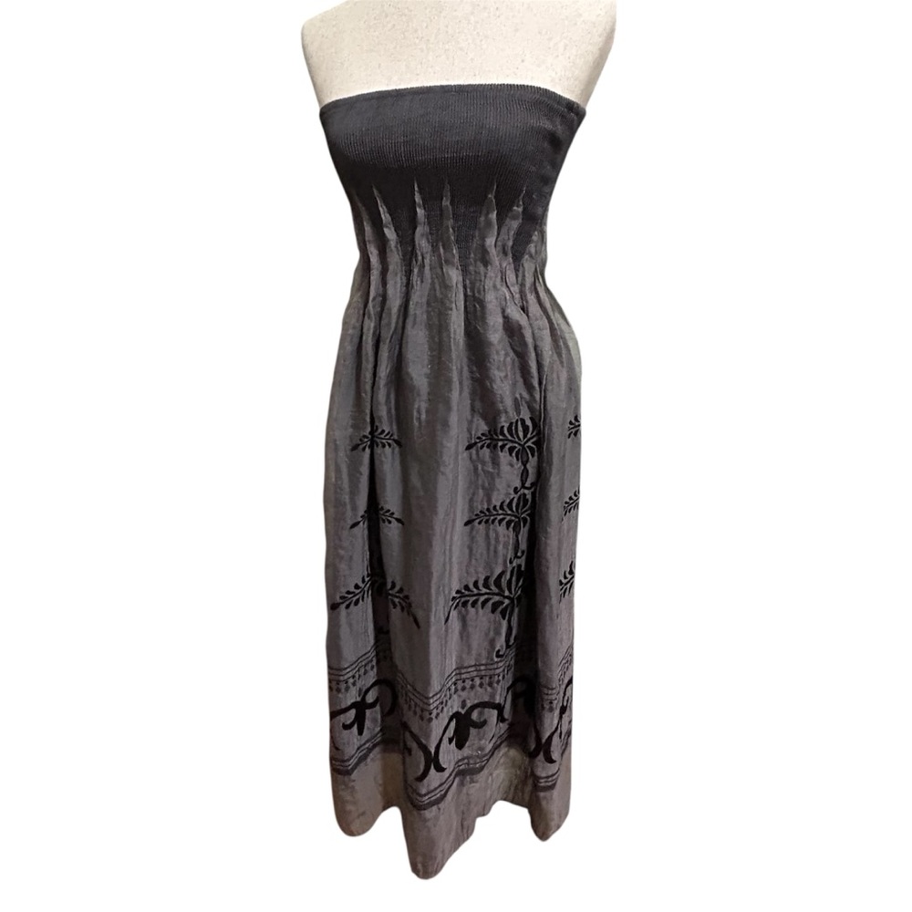 Lapis Shimmery Gray Black Strapless Smocked Maxi Dress - One Size